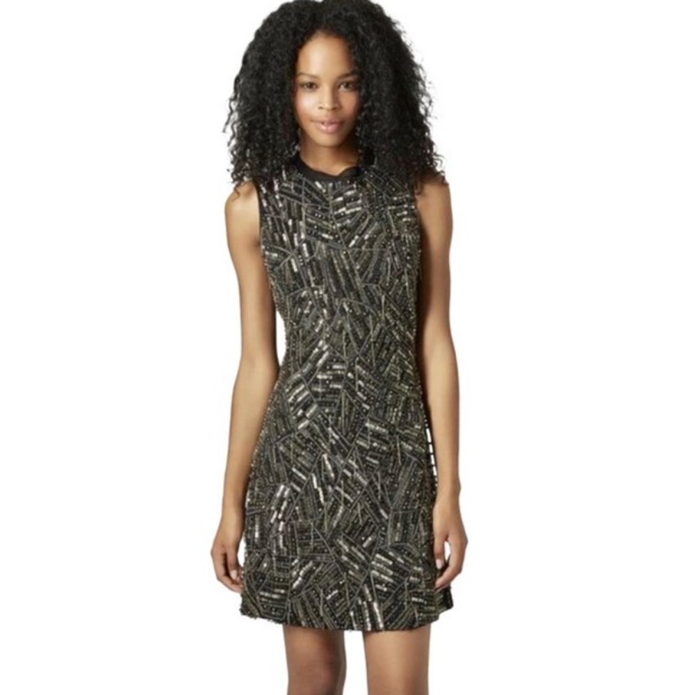 Topshop Black/Grey Chain Embellished
Zipper Rockstar Cocktail Dress | size 4